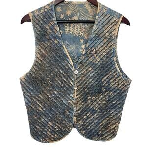 Women’s Vest Reversible Small Lightweight Bohemian Cottage Y2K Textured Blue